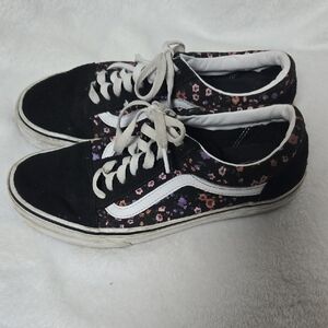 Vans Old Skool Sneakers M8 W9.5 Colorful Floral On Black and White